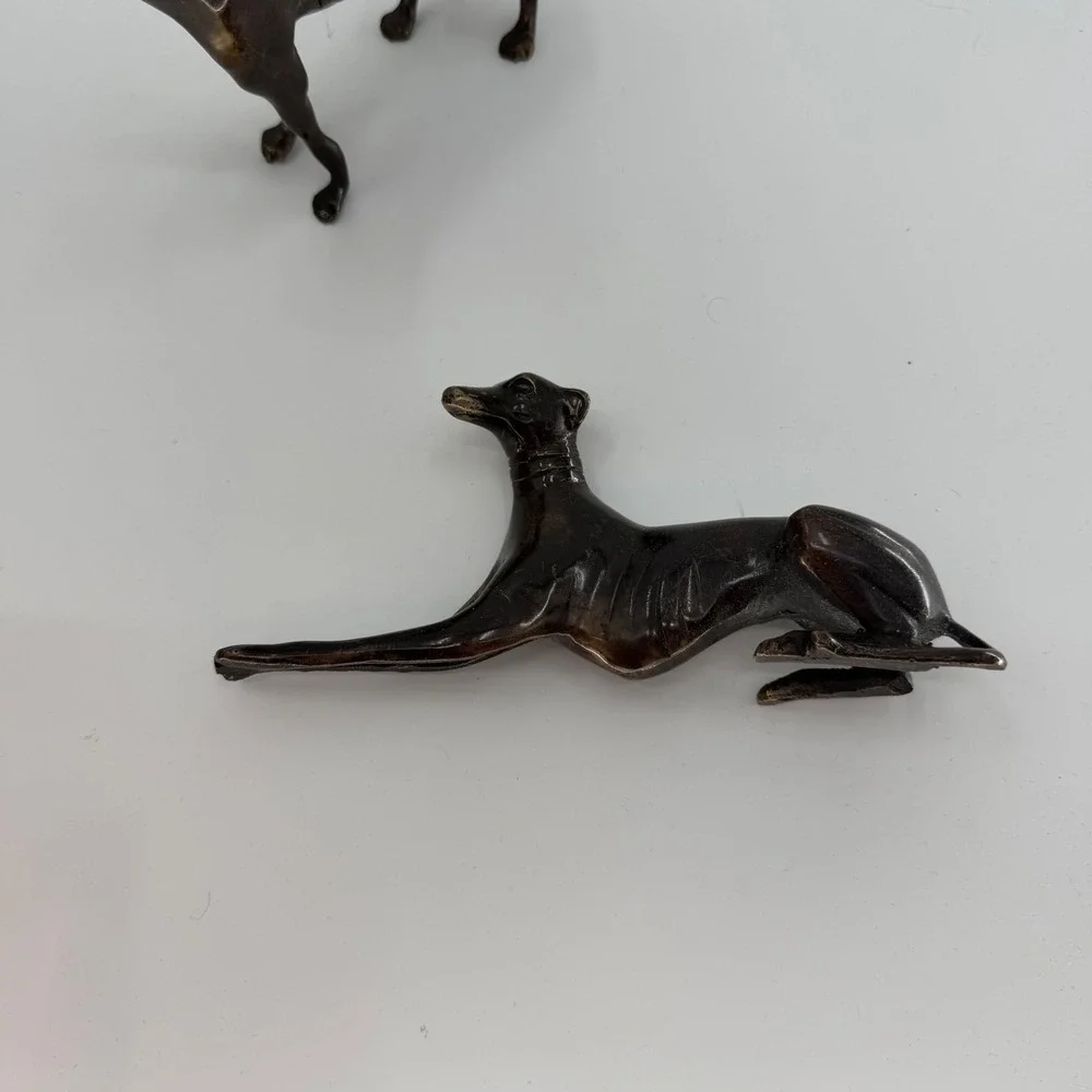 Vintage Brass Greyhound Whippet Dog Figurines Set of 2 Bronze Finish India
